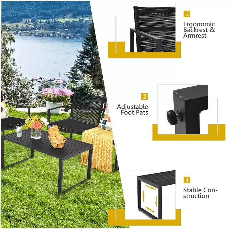 Costway 4PCS Patio Furniture Conversation Set Sofa Loveseat Armrest Garden Deck