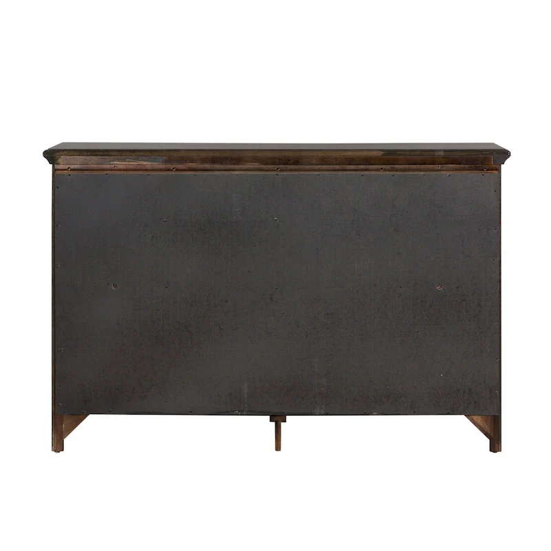 9-Drawer Rubberwood Dresser with Beveled Mirror – Tobacco / Dark Brown