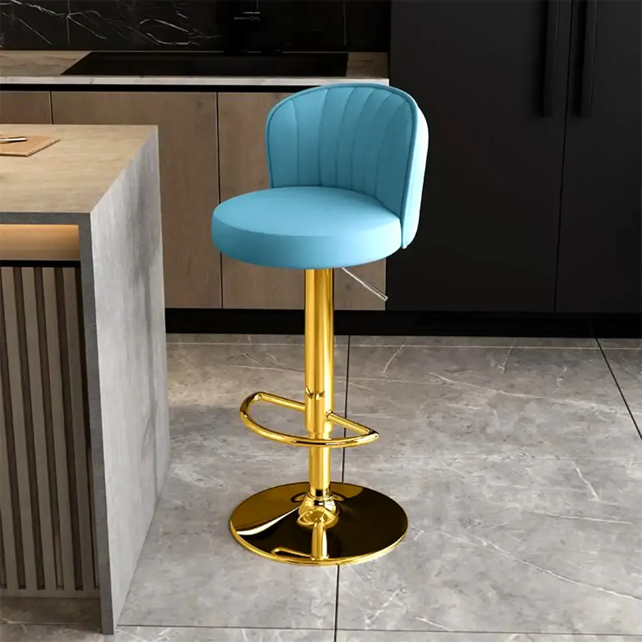 Modern Leather Adjustable Swivel Bar Stools with Back