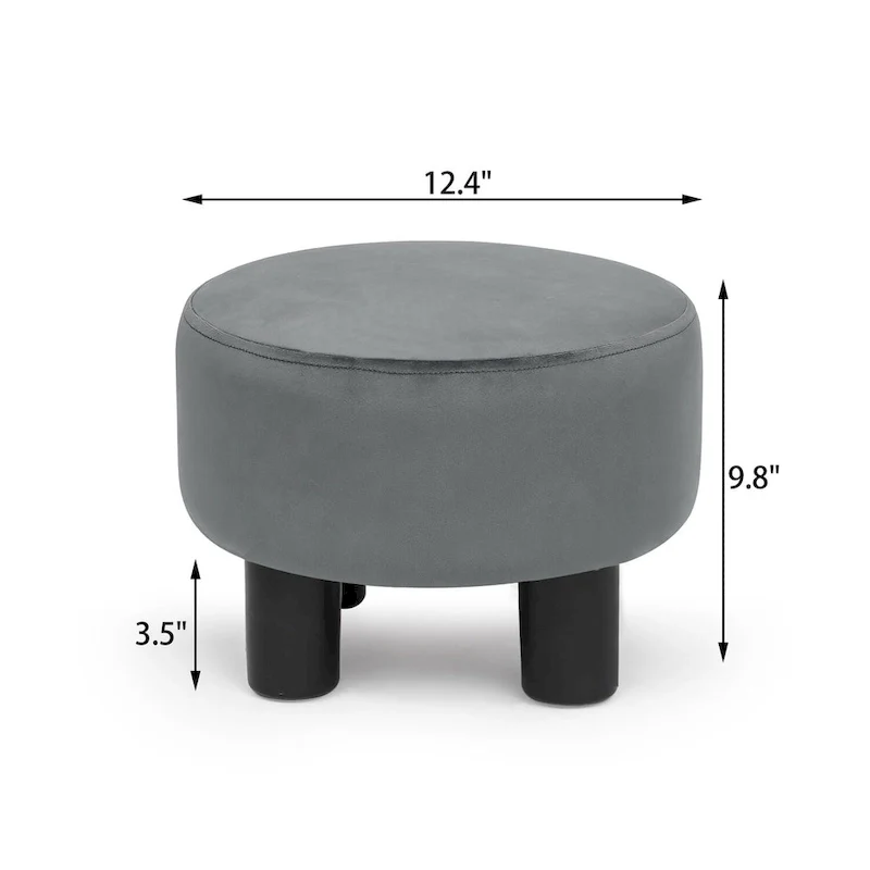 Round Ottoman Velvet Footrest Stool Modern Padded Seat Footstool