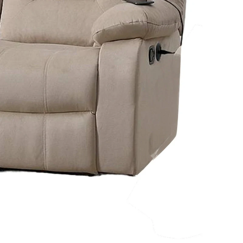 Niko Manual Recliner Sofa, Plush Beige Velvet, Solid Wood, 83 Inch