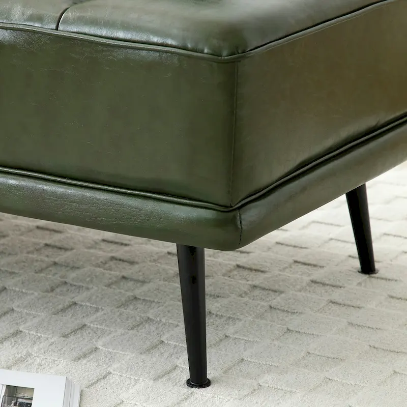 56.3Width End of Bed Bench,Faux Leather Upholstered With side table,360-degree Swivel tray couch,Entryway Ottoman,Metal Legs