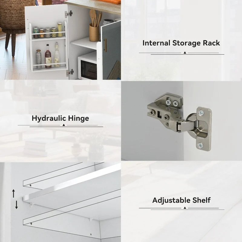 Retro MDF Kitchen Island on Wheels with Drop Leaf and Towel Rack