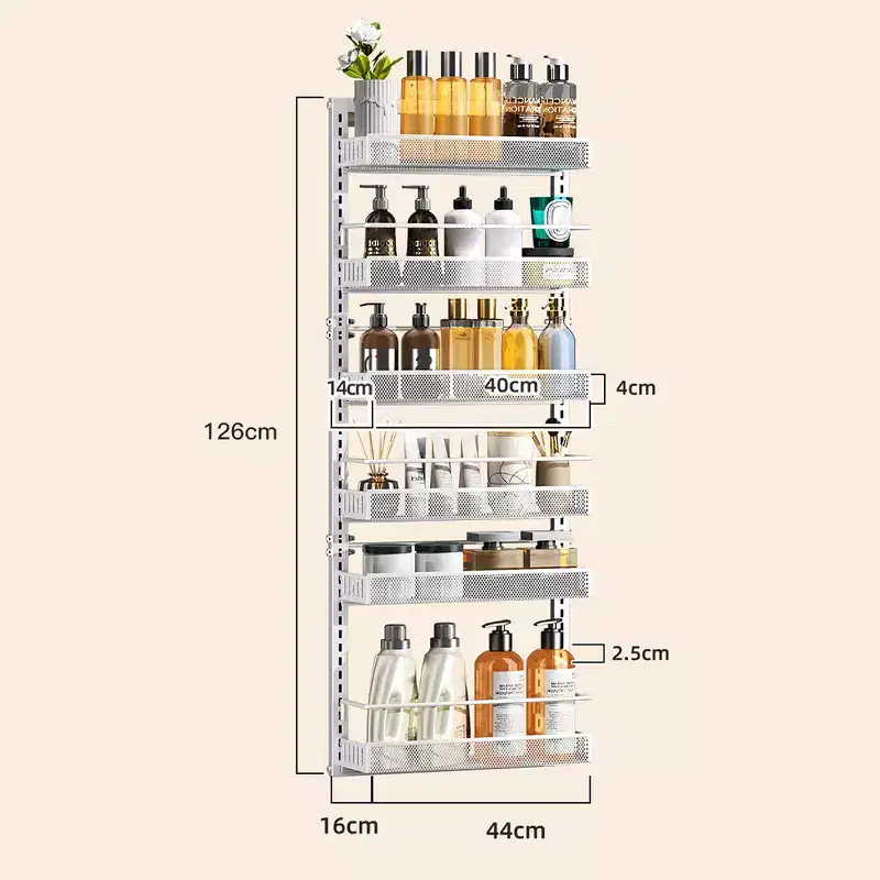 Over The Door Pantry Organizer, Wall Mount Spice Rack, Pantry Hanging Storage, 6 Adjustable Baskets Heavy-Duty Metal for Home Kitchen Back