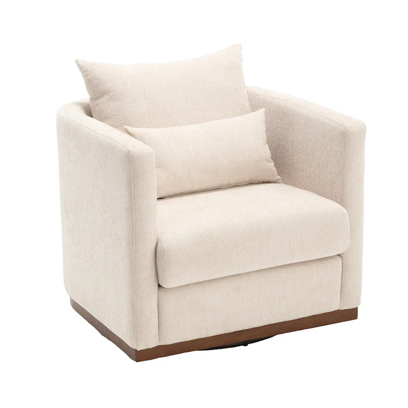 Chenille Swivel Barrel Chair with Sturdy Metal Base and Ergonomic Design