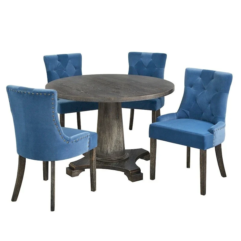 Ariana Dining Set - 5 Piece Round Table with Upholstered Chairs
