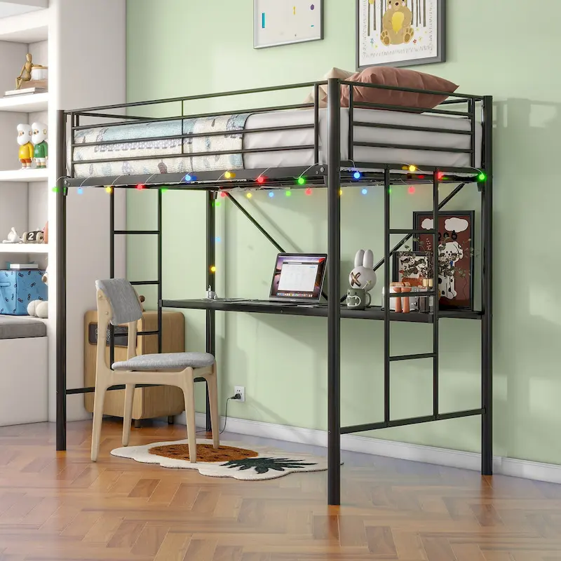 Heavy Duty Metal Bunk Bed Frame with Safety Guard Rails