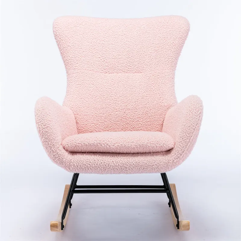 Velvet Upholstered Rocking Chair with Rubber Wood Legs