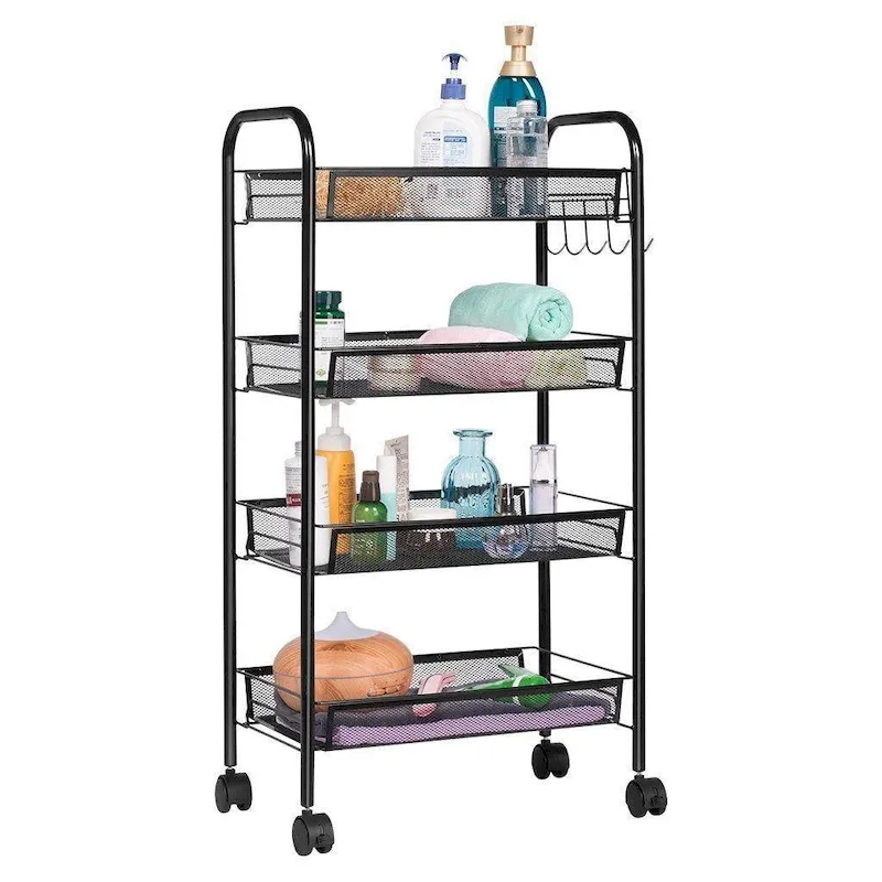 4 Tier Organizer Metal Rolling Storage Shelving Rack Kitchen Wire Shelf