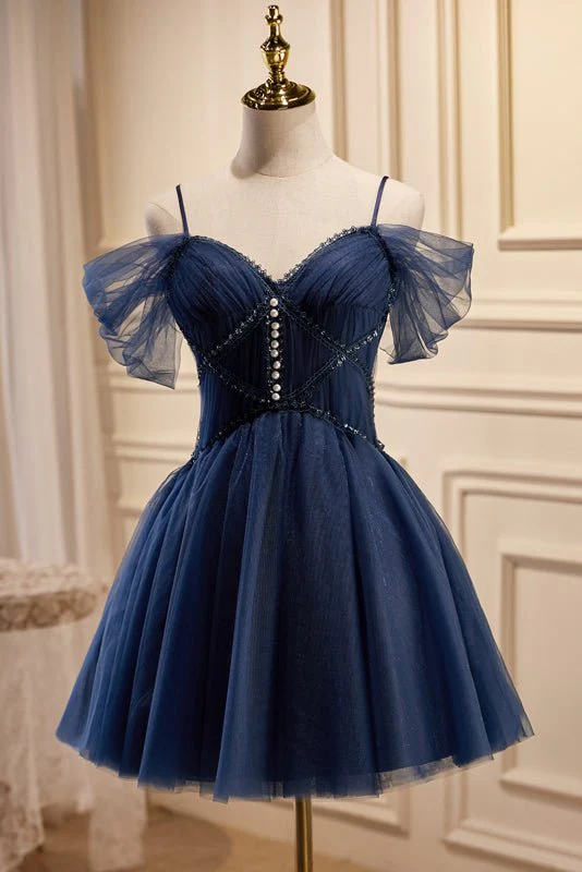 A-line V Neck Tulle Homecoming Dresses