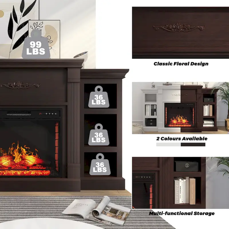 70 Wood Classical Fireplace TV Stand with 28 Electric Fireplace