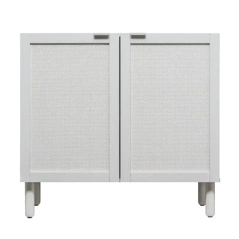 White Rattan 2-Door Storage Cabinet