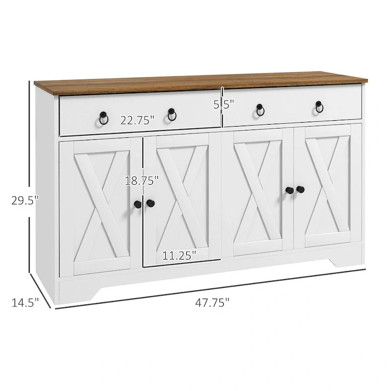Farmhouse Buffet Cabinet with 2 Drawers and Adjustable Shelves - N/A