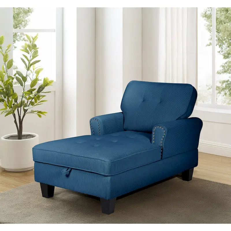 Chaise Lounge Indoor Sleeper Sofa Bed Chair Upholstered Lounge Chair for Bedroom Living Room with Rivets Blue