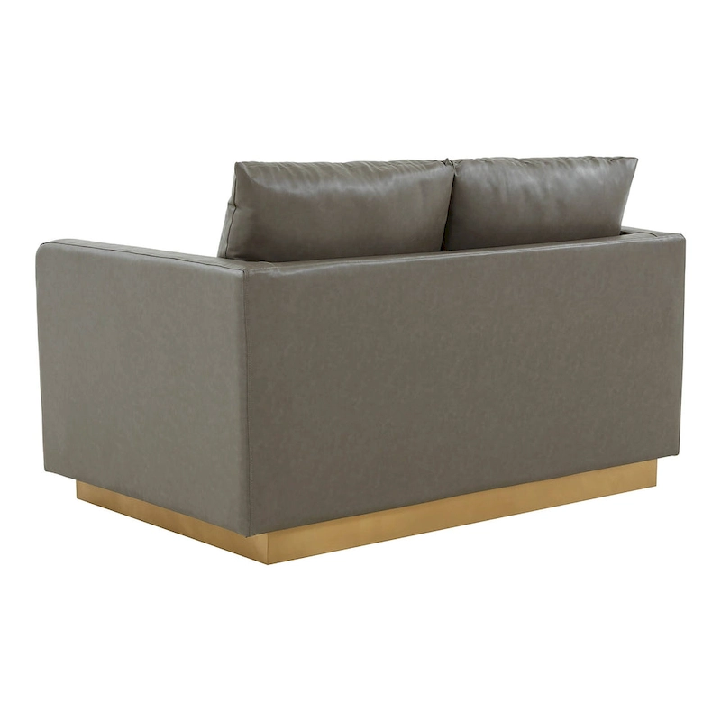 LeisureMod Nervo Modern Leather Loveseat With Gold Base & Cushions - 55.9