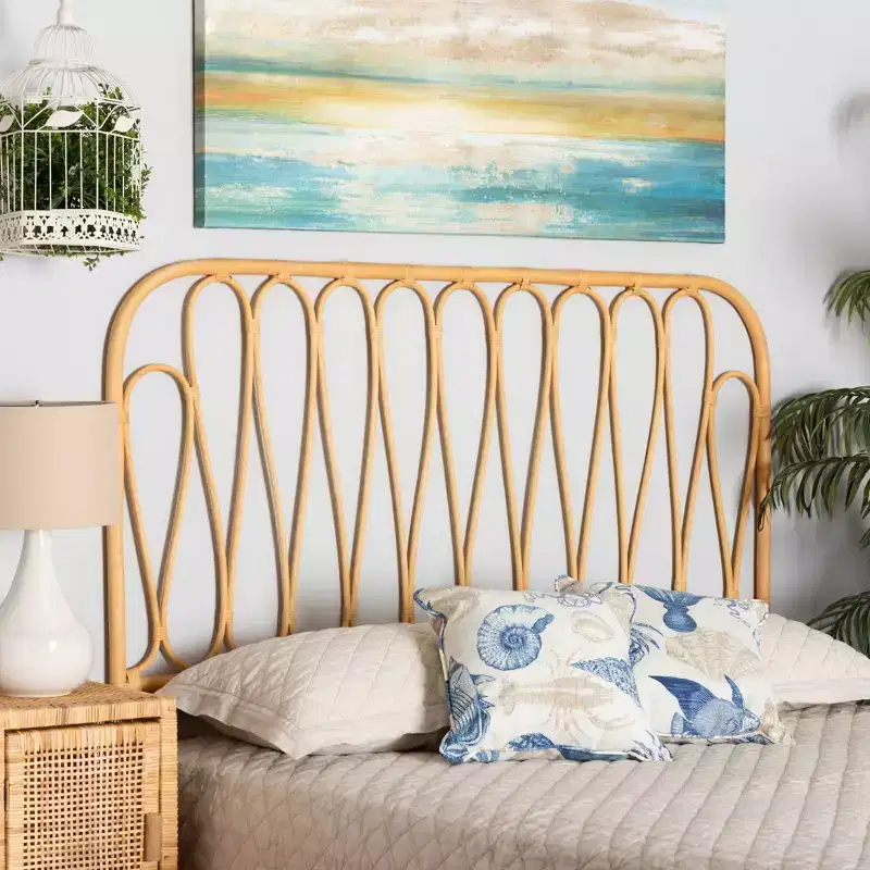 bali & pari Queen Carrick Rattan Wall Mount Headboard Natural/Brown: Bedroom Furniture, No Box Spring Needed
