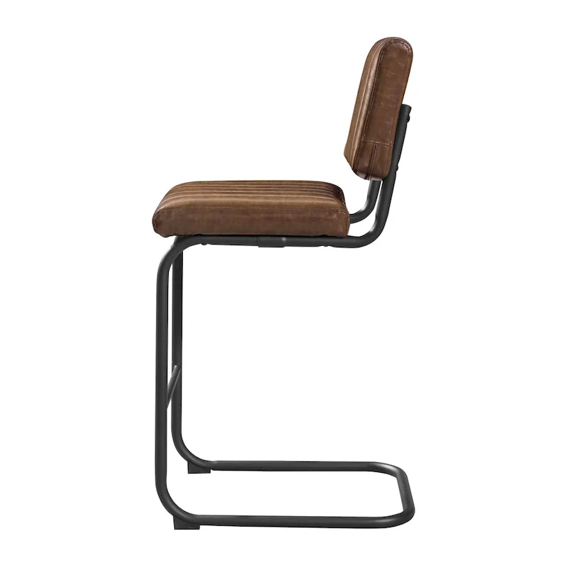Brown Faux Leather Counter Stool with Chrome Frame