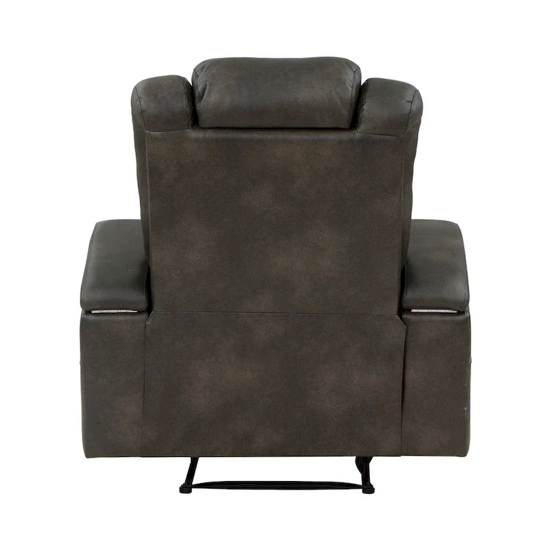 Mia 40 Inch Power Recliner Chair, Gray Faux Leather, LED, USB, Cupholders