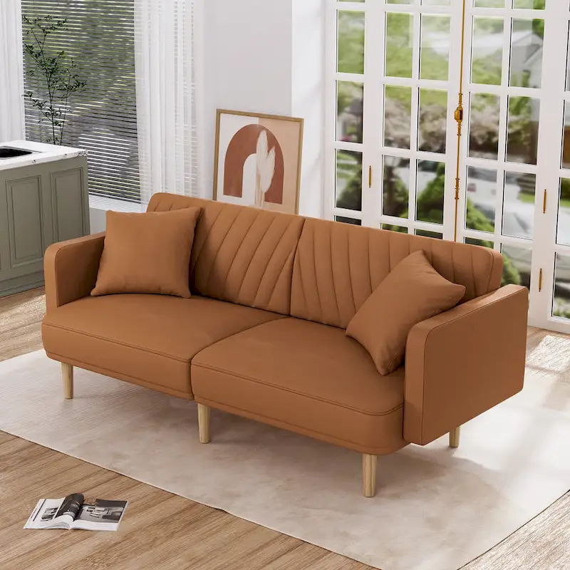 Upholstered Tufted Convertible Futon Sofa Bed, Velvet Sleeper Couch, 3 Seater Tufted Sofa with Adjustable Backrests