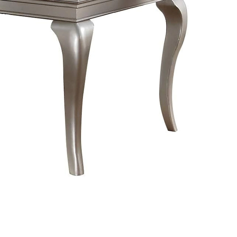 Reme 66-84 Inch Dining Table, 6 Seater Extendable, Glass Silver Wood