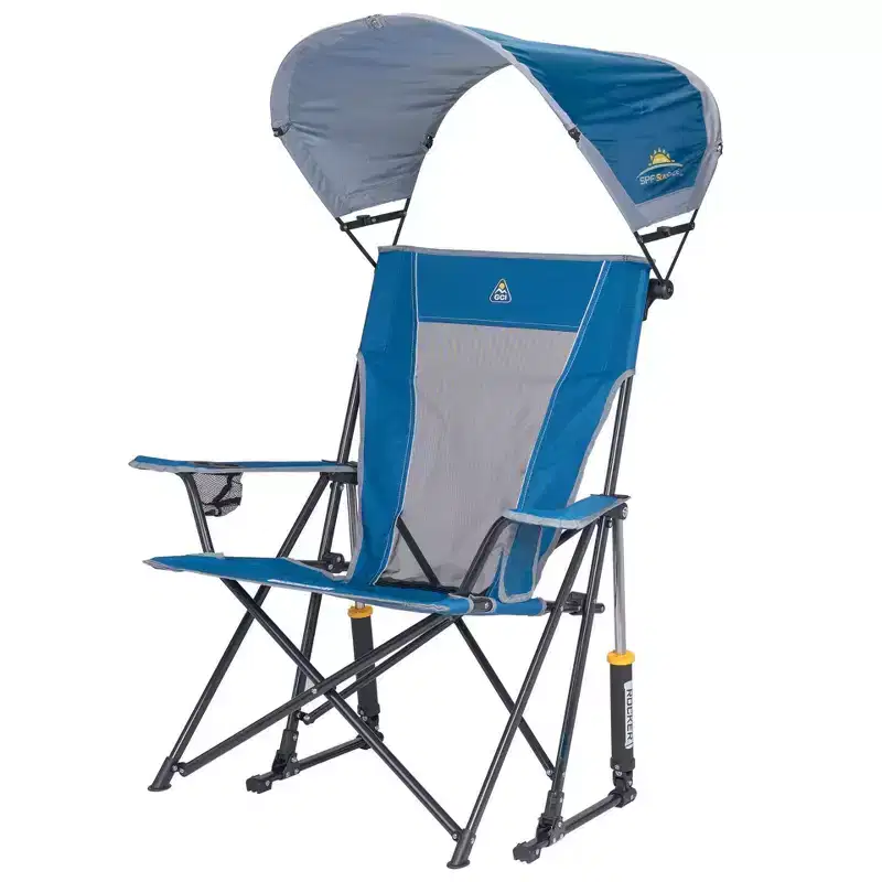 GCI Outdoor SunShade Rocker Outdoor Portable Rocking Camping Chair with Shade Canopy - Neptune Blue