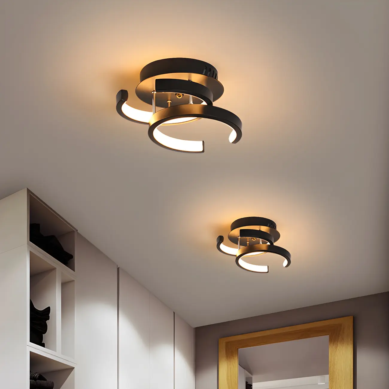 Black Geometric Metal LED Semi Flush Mount Ceiling Light