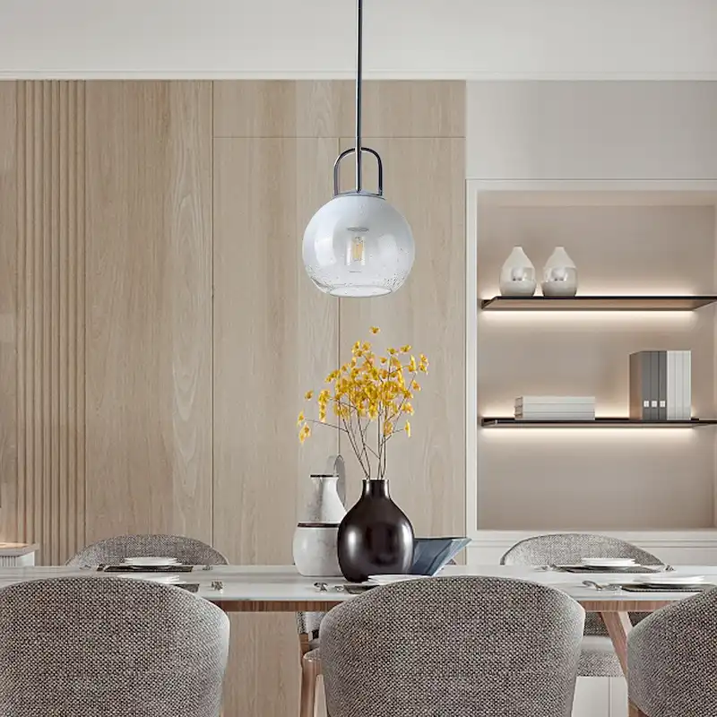 1-Light Pendant Light with Glass Shade for Bedroom Dining Room Kitchen - Chrome