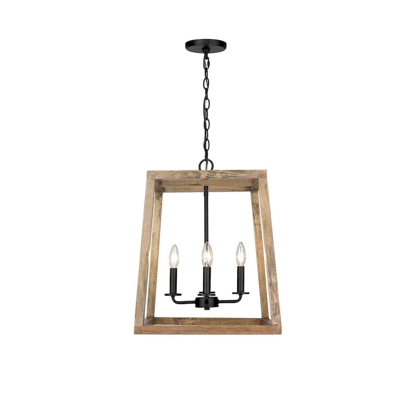 Rustic Large Geometric Wooden and Black Lantern
