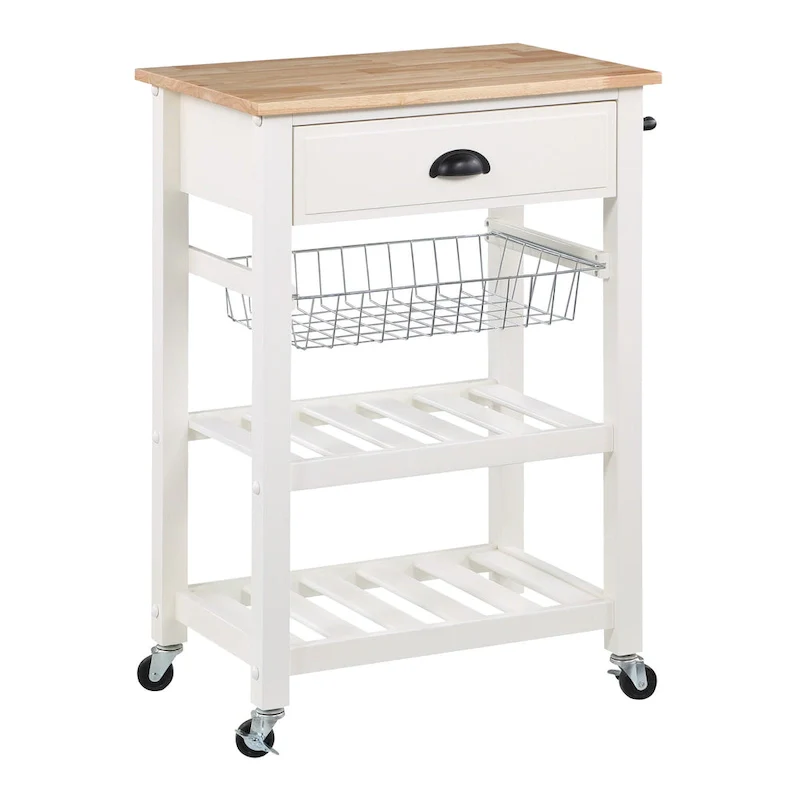Kitchen Cart with Wood Top - Natural Wood, Rolling Design, Single User