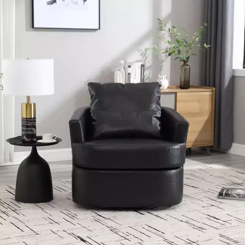 Okak Modern Cushion 360 Degree Swivel Barrel Chair for Bedroom,Comfy Accent Chair for Living Room,Apartment