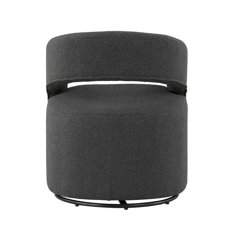 White / Charcoal Boucle Round Barrel Swivel Chair with Open Back – Modern Style, Seats 1