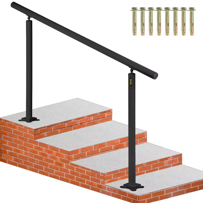 VEVOR Outdoor Stair Railing Kit, 5 FT Handrails 0-5 Steps, Adjustable Angle Aluminum Stair Hand Rail , Handrails for Indoor & Outdoor Steps,Black