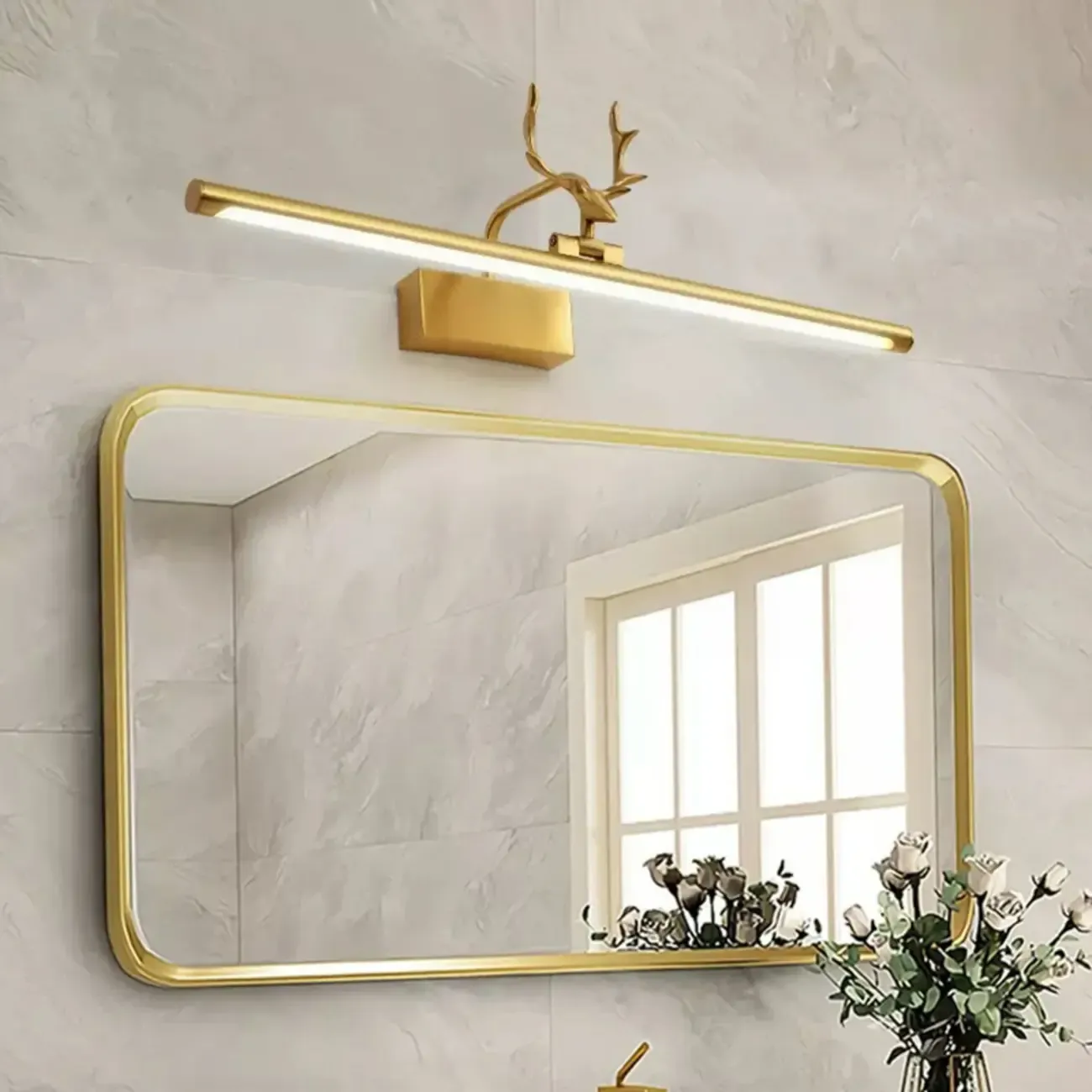 Gold Metal Antler Design LED Vanity Wall Lamp for Bathroom