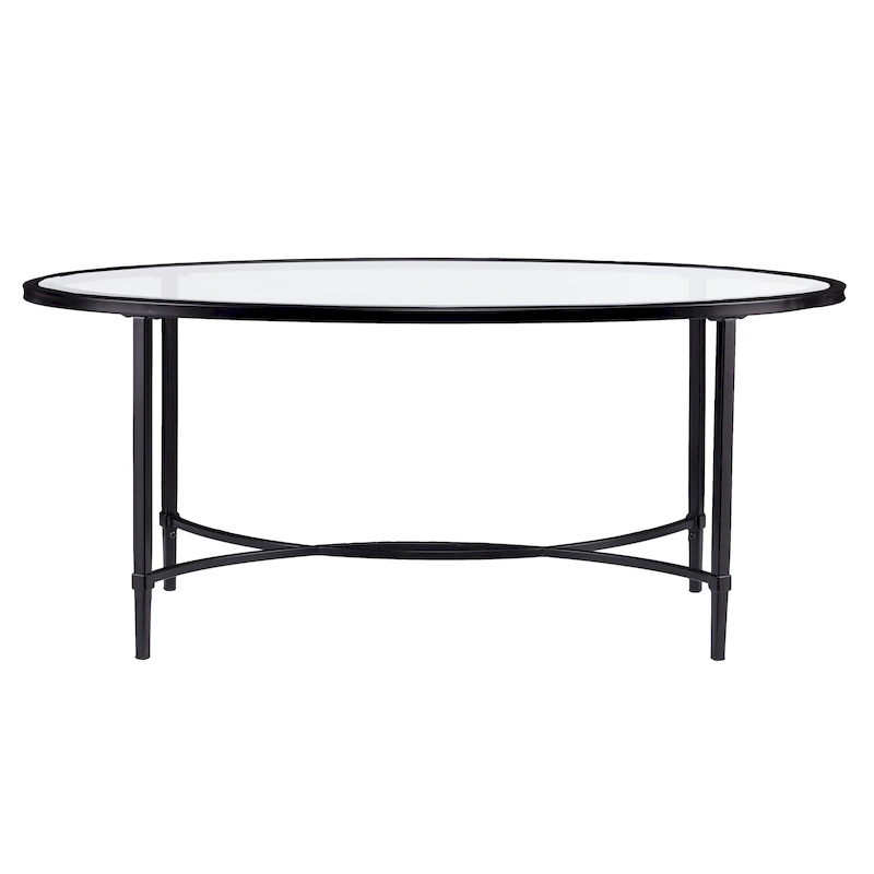 SEI Furniture Quaker Matte Black Metal Oval Coffee Table with Glass Top