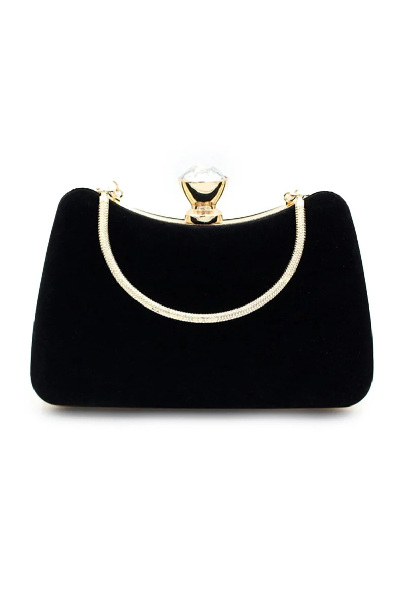 Graceful Black Rhinestone Handle Clutch Bag
