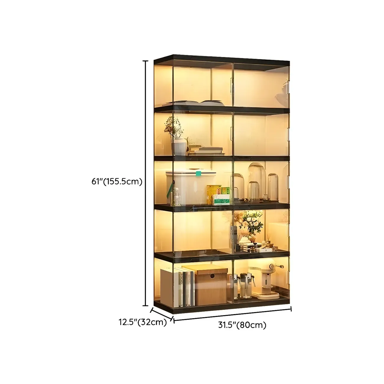 Modern Acrylic 5-Tier Lighted Display Bookcase