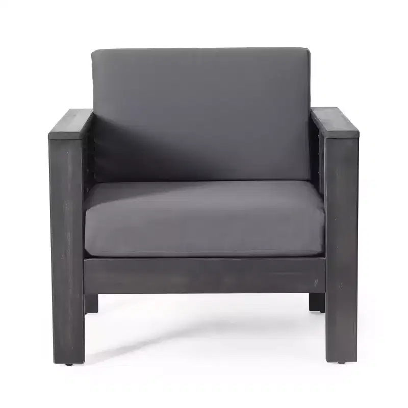 Christopher Knight Home Louver Outdoor Club Chairs with Cushions Acacia Wood Dark Gray