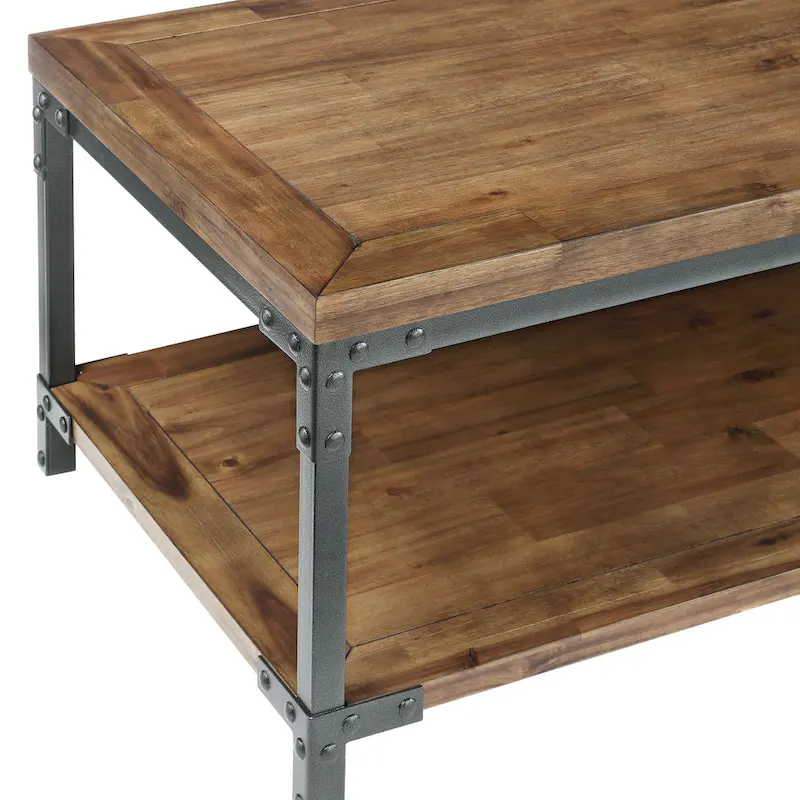 Leyburn Industrial Wood and Metal Coffee Table with Casters