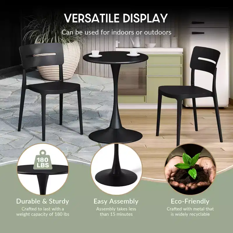 WestinTrends Playa 3-Piece Round Metal Bistro Dining Table Set And Stackable Resin Patio Dining Side Chairs
