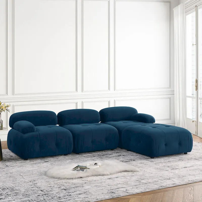 Blue 93 Modular L-Shaped 4-Seat Sectional Sofa with Reversible Ottoman