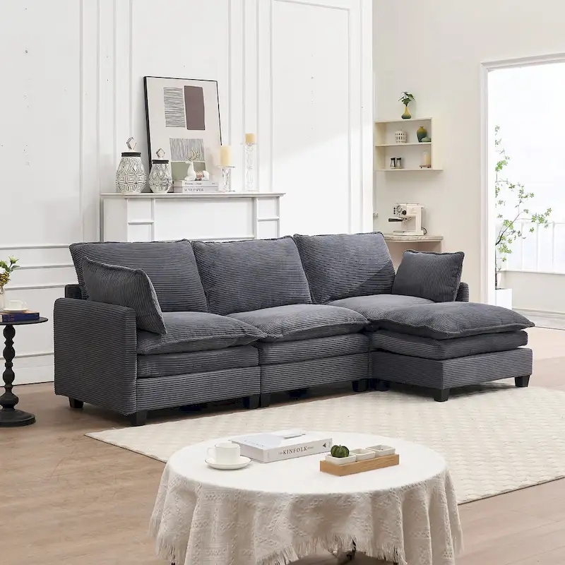 102  Velvet U-Shaped Sectional Sofa with Ottoman & Lumbar Pillows