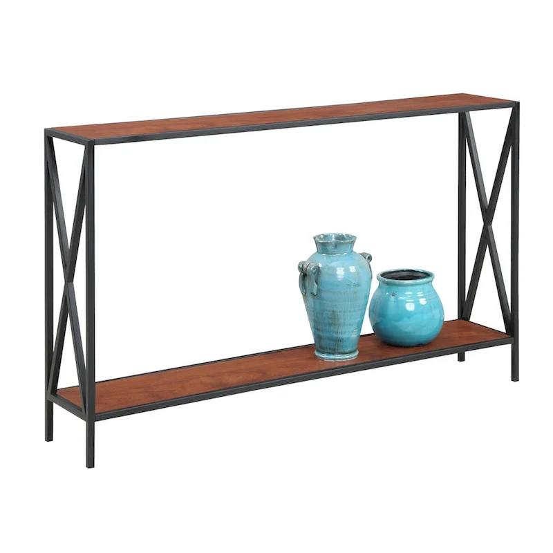 Farmhouse Industrial Console Table with Shelf