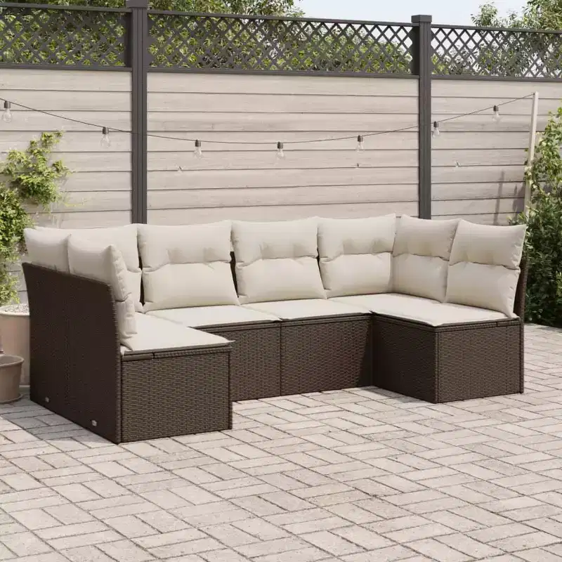 vidaXL 7 Piece Patio Sofa Set with Cushions Poly Rattan - With Table Black and Cream