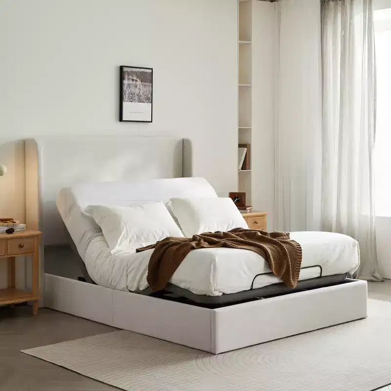 Christopher Knight Home Delara Modern Queen Size Chenille Upholstered Bed with Adjustable Base Bundle