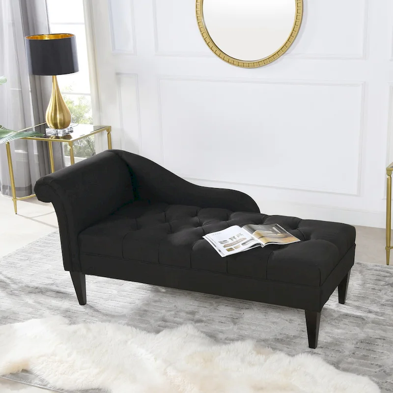 Jet Black / Beige / White / Blue / Yellow / Brown Mid-Century Tufted Chaise Lounge – Single