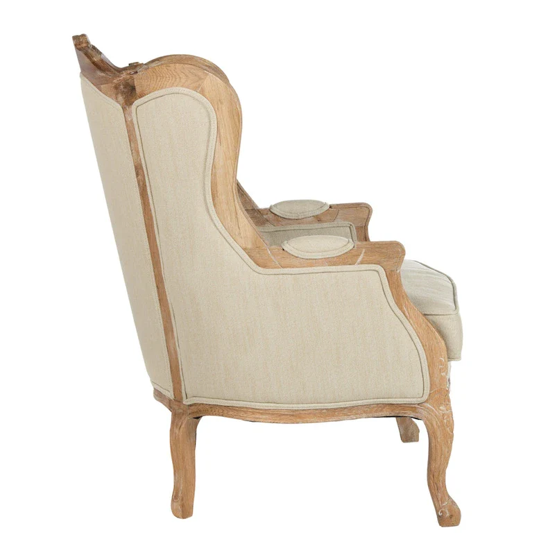 SAFAVIEH Couture Kali Oak Natural Linen Wing Chair - 34Wx34Dx40H