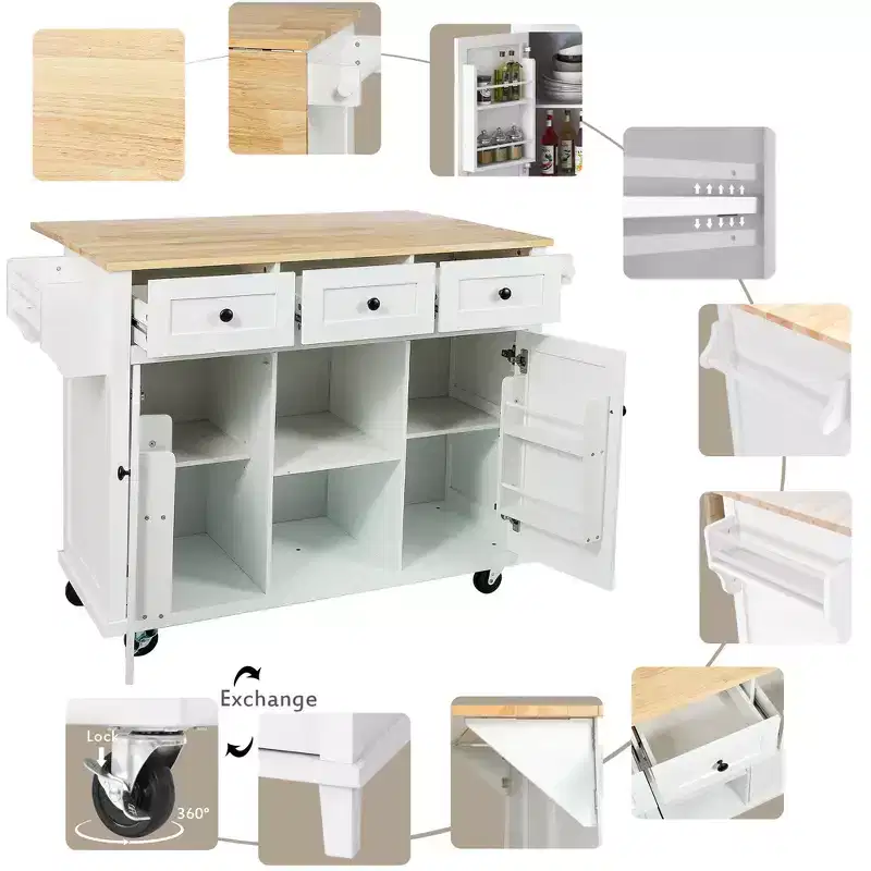 Whisen Modern Kitchen Island with Spice Rack and Towel Holder