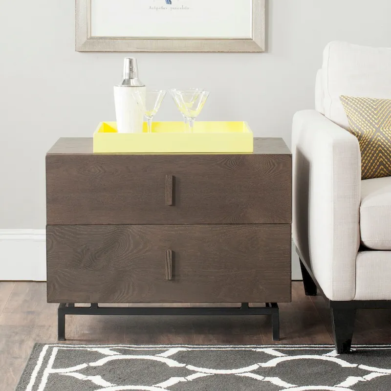 Dark Brown Storage Cabinet with Black Frame - 2 Drawers