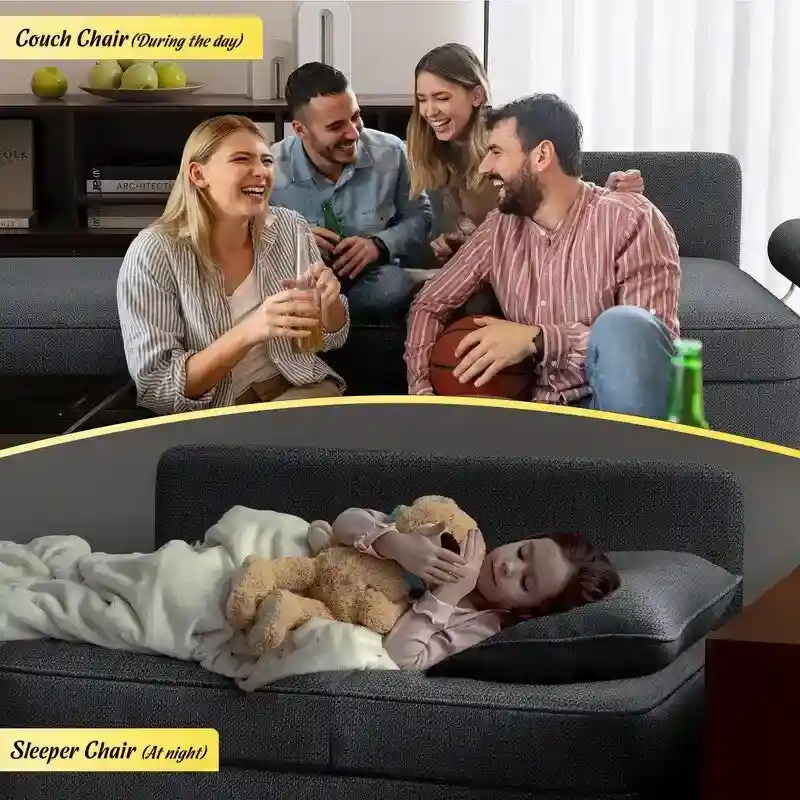 4 in 1 Multi-Function Folding Sofa Folding Bed Single Futon Couch Guest Bed with 2 Throw Pillows