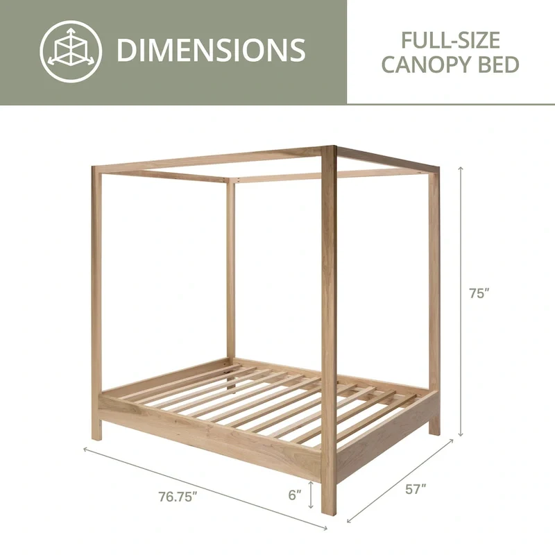 Natural Wood Full Size Canopy Bed, 2-Person